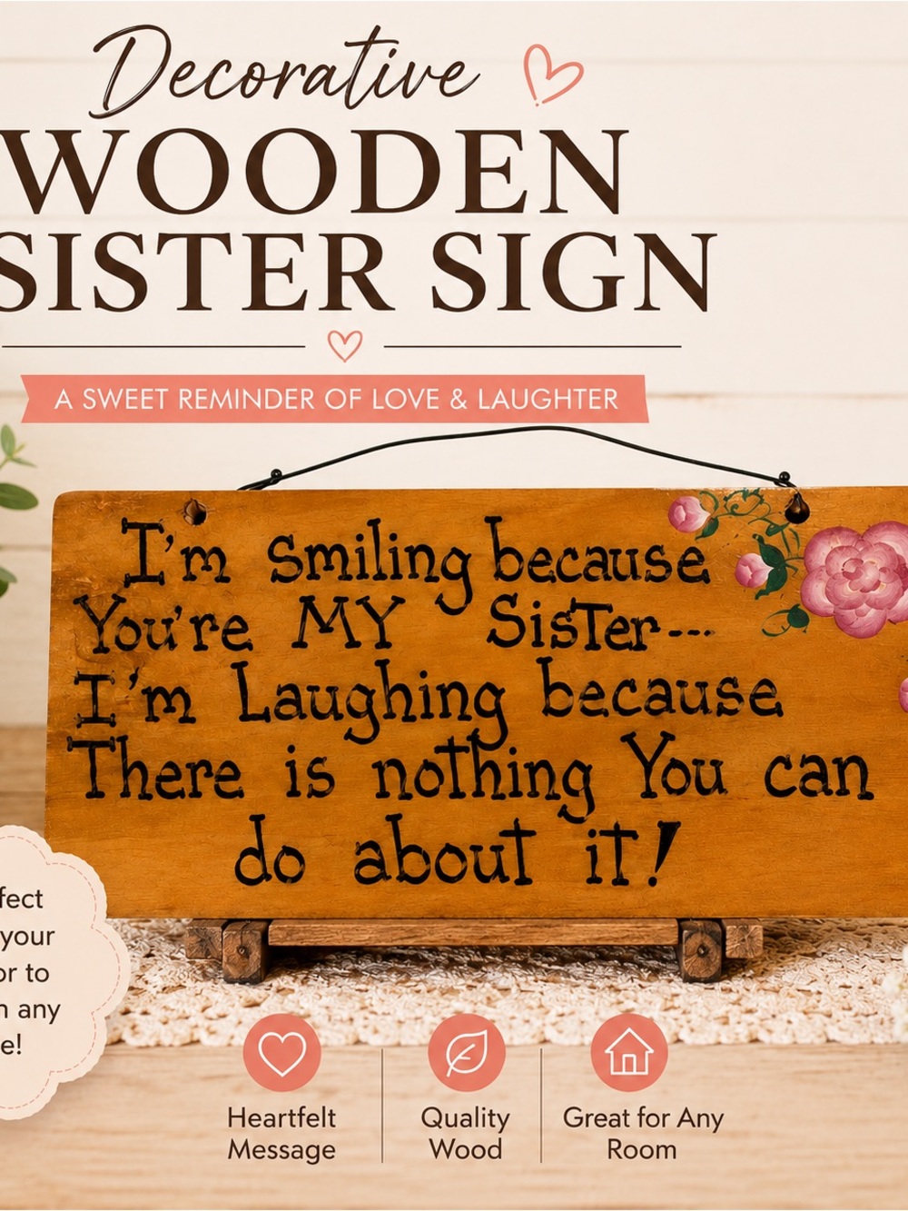 Decorative Wooden Sister Sign – Brown